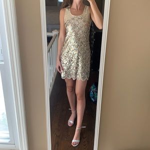 Sequined Scalloped Gold and Silver Cocktail Dress